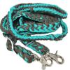 Challenger Western Nylon Braided Roping Knotted Barrel Reins Sea Green Brown 60764 view 3