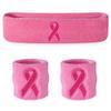 Suddora Sweatbands Set, Moisture Wicking 2 Wristbands and 1 Headband, Lightweight & Breathable Terry Cloth Athletic Sweat Bands for Basketball, Tennis, Working Out, Yoga, Gym, Pink Ribbon view 1