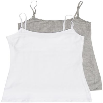 2 Pack Active Basic Women's Long Cami w/ Built in Bra Med H Gray, White