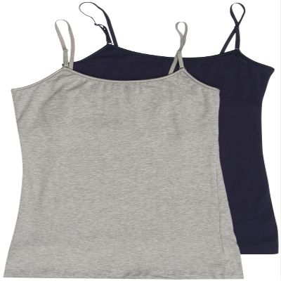 2 Pack Active Basic Women's Long Cami w/ Built in Bra Small Navy, H Gray