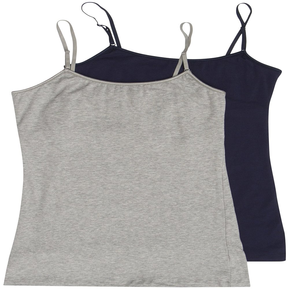 2 Pack Active Basic Women's Long Cami w/ Built in Bra Small Navy, H Gray