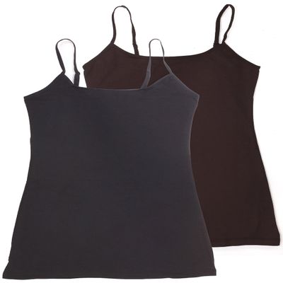 2 Pack Active Basic Women's Long Cami w/ Built in Bra Small Black, Brown