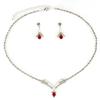 Topwholesalejewel Jewelry Set V Necklace Stud Earring Crystal Rhinestone Silver Siam Pear view 1