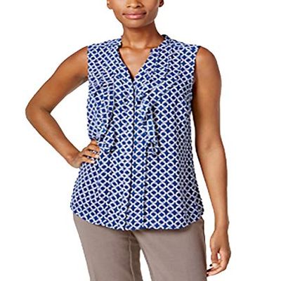 Charter Club Ruffled Blouse (Intrepid Blue Combo, X-Large)