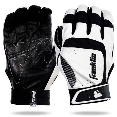 Franklin Sports MLB Adult Shok-Sorb Neo Batting Gloves, White/Black, Small