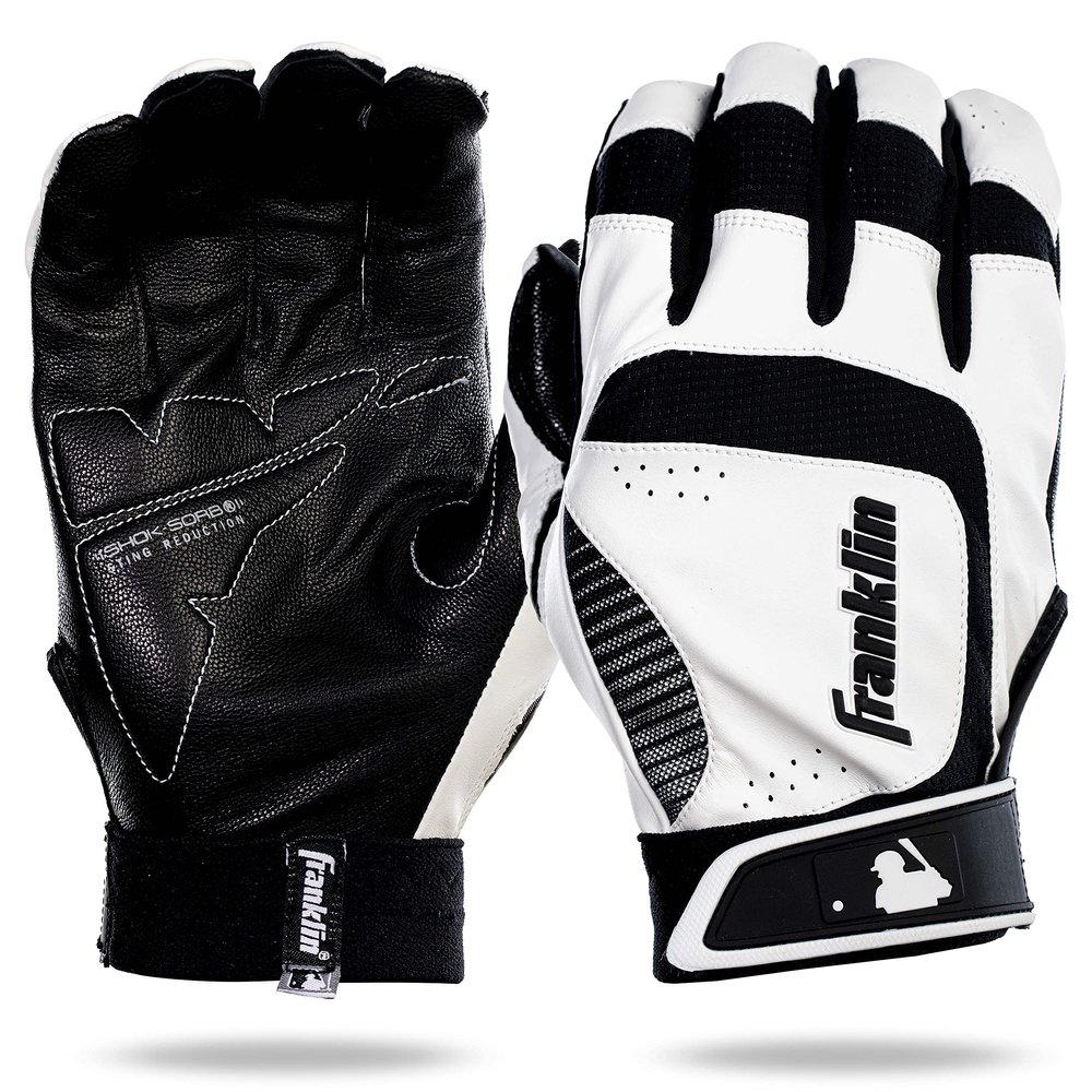 Franklin Sports MLB Adult Shok-Sorb Neo Batting Gloves, White/Black, Small