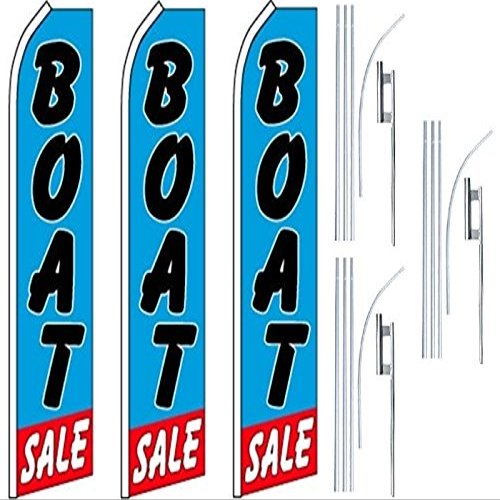 3 Swooper Flutter Feather Flags plus 3 Poles & Ground Spikes BOAT SALE Blue Black Red