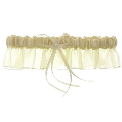 DivaDesigns Satin and Chiffon Ruffle Garter with Faux Pearls Ivory