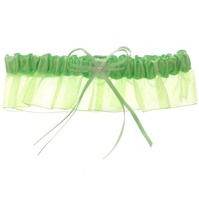 DivaDesigns Satin and Chiffon Ruffle Garter with Faux Pearls Lime