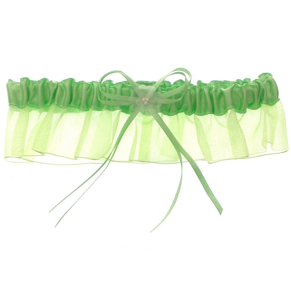 DivaDesigns Satin and Chiffon Ruffle Garter with Faux Pearls Lime