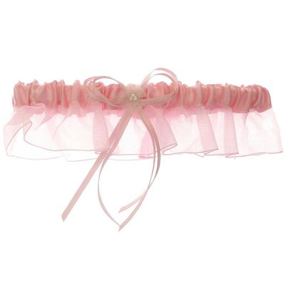 DivaDesigns Satin and Chiffon Ruffle Garter with Faux Pearls Pink