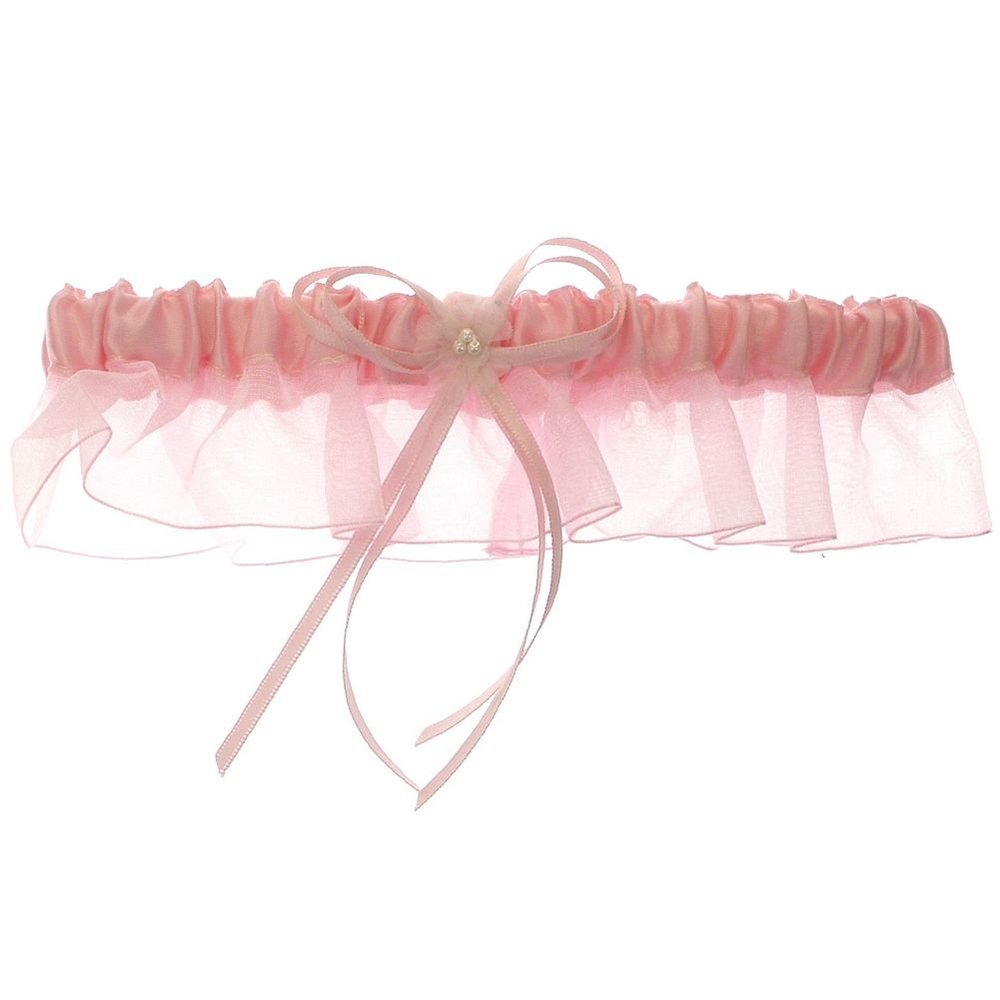 DivaDesigns Satin and Chiffon Ruffle Garter with Faux Pearls Pink