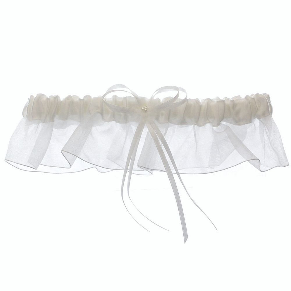DivaDesigns Satin and Chiffon Ruffle Garter with Faux Pearls White