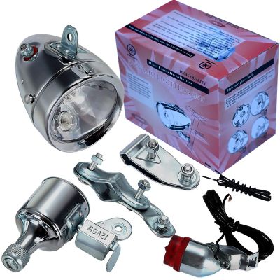 AXITRON Motorized Bike Friction Generator Headlight Tail Light Kit 12V 6W with 2 connectors on one end of The Generator