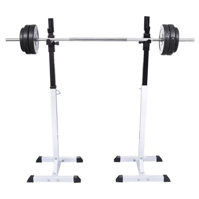 vidaXL Squat Barbell Rack Set - Adjustable and Durable, Steel Exercise Equipment with Non-Slip Legs for Home Gym - Black/White