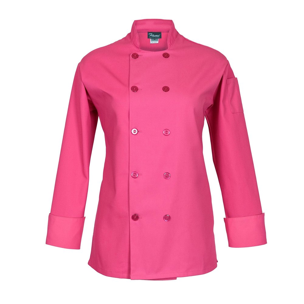 FAME Women's Long Sleeve Chef Coat - C100P - Raspberry/SM (WFA83194RASM)
