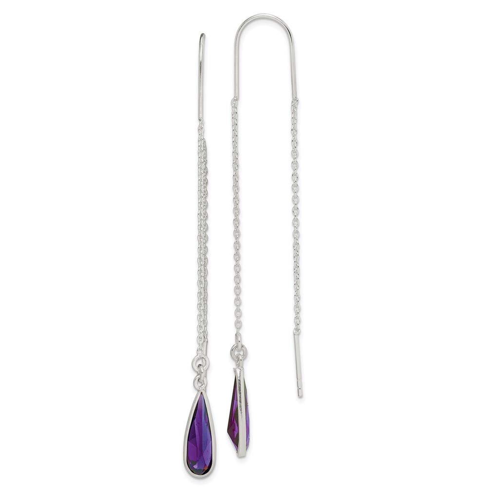 925 Sterling Silver Purple CZ Teardrop Threader Earrings