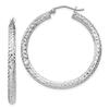 925 Sterling Silver Rhodium-plated 3mm Diamond-cut Hoop Earrings view 3