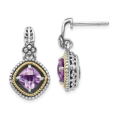 Antique Style Sterling Silver & 14k Gold 1.71 Pink Quartz Earrings