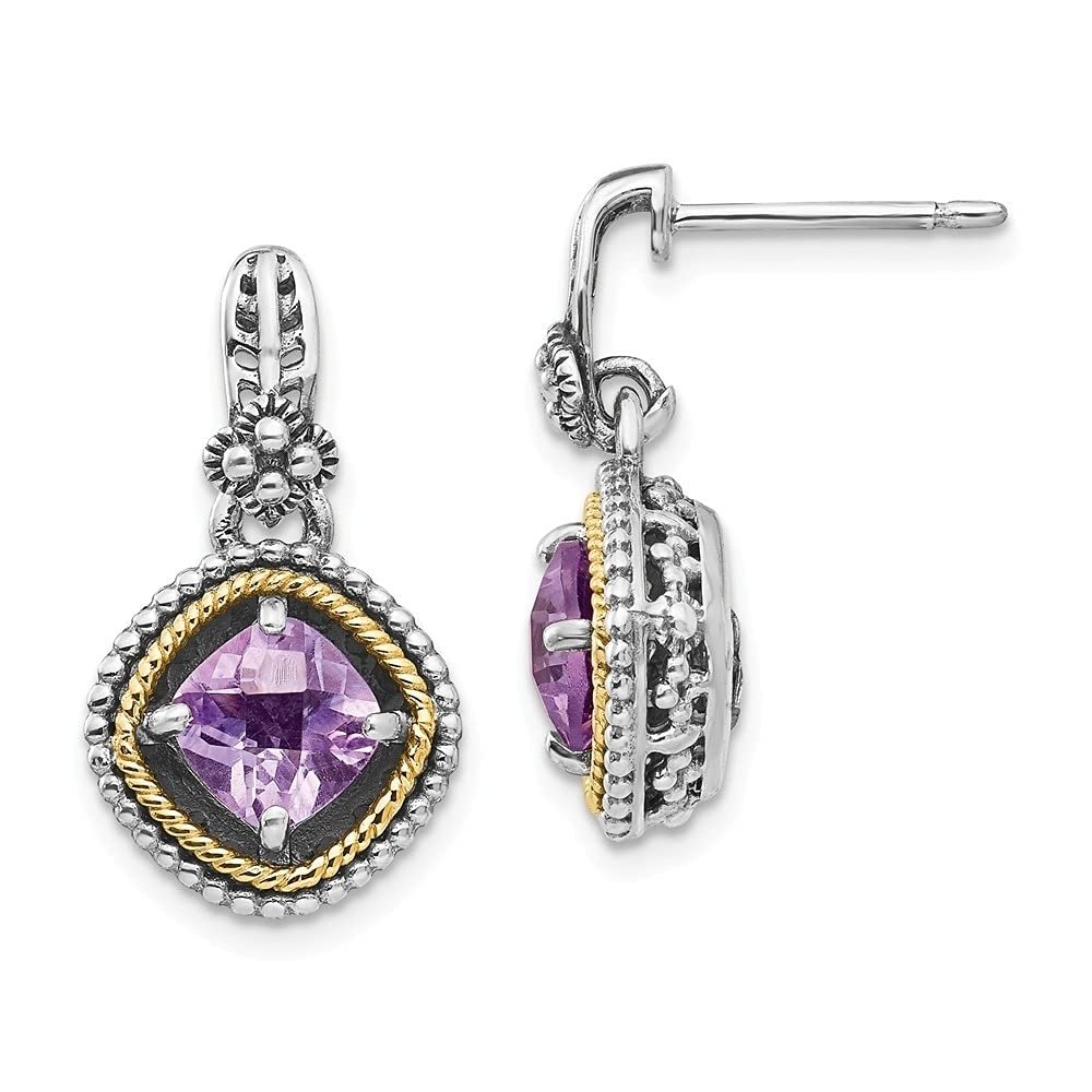 Antique Style Sterling Silver & 14k Gold 1.71 Pink Quartz Earrings