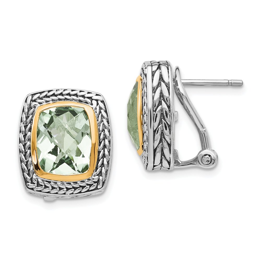 Antique Style Sterling Silver 6.30 Green Amethyst Earrings