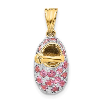 14k Yellow Gold & Rhodium Prong-Set October/Pink Tourmaline Baby Shoe Charm