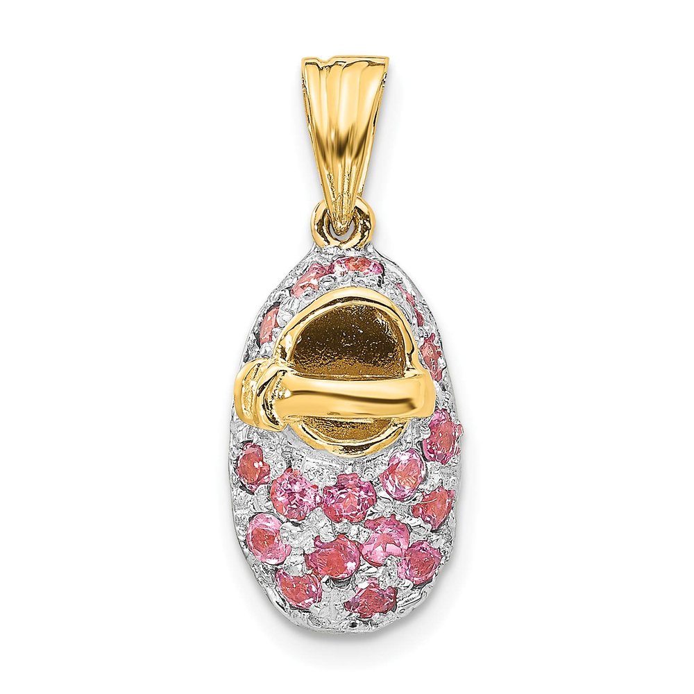 14k Yellow Gold & Rhodium Prong-Set October/Pink Tourmaline Baby Shoe Charm