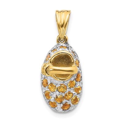14k Yellow Gold & Rhodium Prong-Set November/Citrine Baby Shoe Charm