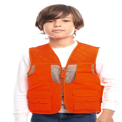 TrailCrest by Treel Kid's Upland Deluxe Blaze Orange Safety Front Loader High Visibility Vest, XL