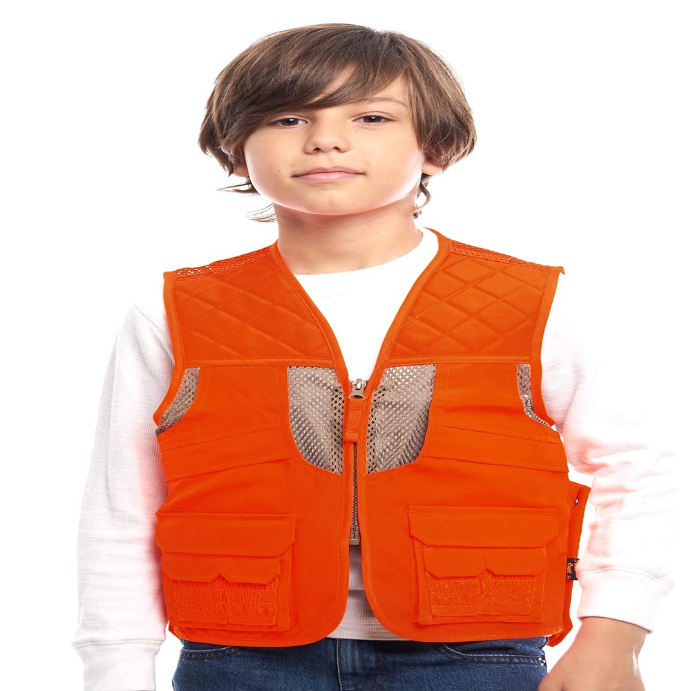TrailCrest by Treel Kid's Upland Deluxe Blaze Orange Safety Front Loader High Visibility Vest, XL