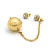 12mm Encrusted Ball Stud Earrings with Polished Ball Drop Chain Accent, Gold-Tone view 2