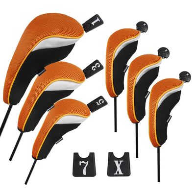Andux 6pcs/Set Golf Club Head Covers Woods Driver Fairway Hybrid Set (3 Hybrids + 3 Woods) Black/Orange
