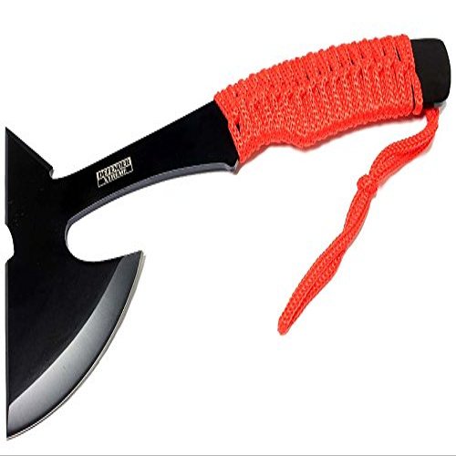 9" Full Tang Hunting Axe Stainless Steel Blade Red Nylon Handle with Sheath
