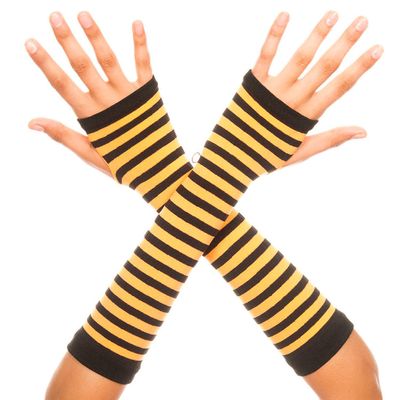 Music Legs Stripe Fingerless Gloves Black/Orange