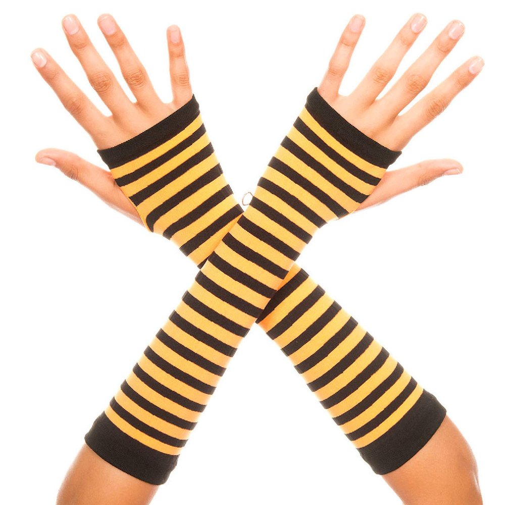 Music Legs Stripe Fingerless Gloves Black/Orange