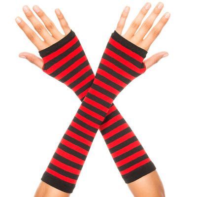 Music Legs Stripe Fingerless Gloves. Black/Red