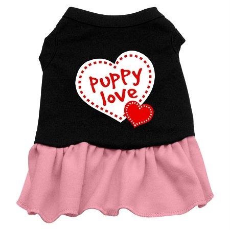 Puppy Love Design Print Dog Dresses Black with Pink XL (16)