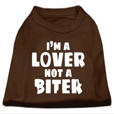 Mirage - I'm A Lover Not A Biter Screen Printed Dog Shirt Brown Xs (8) "Product Category: Dog Shirts/Screen Print Shirts - I'm A Lover Not A Biter Screen Printed Dog Shirt"