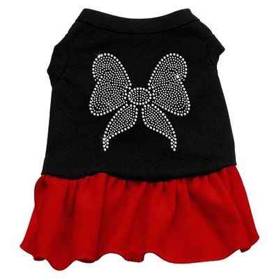 Rhinestone Bow Dog Dresses Black with Red XS (8)