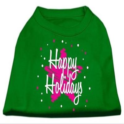 Dog Clothing Outlet Scribble Happy Holidays Screenprint Shirt Emerald Green XL (16)