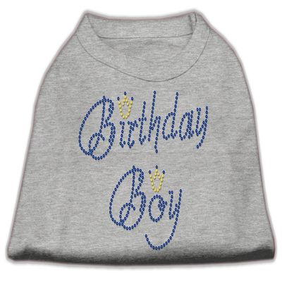 Mirage - Birthday Boy Rhinestone Shirts Grey Xs (8) "Product Category: Dog Shirts/Rhinestone Shirts - Birthday Boy Rhinestone Shirts"