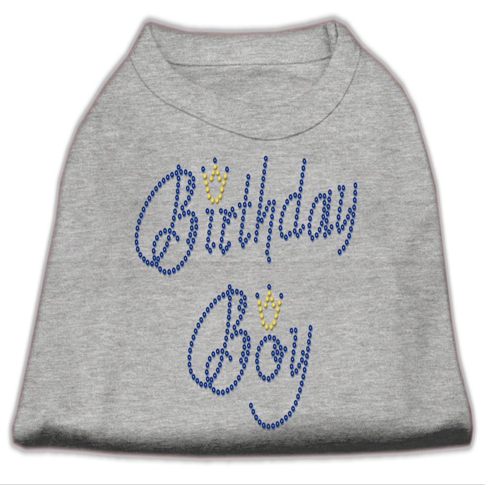 Mirage - Birthday Boy Rhinestone Shirts Grey Xs (8) "Product Category: Dog Shirts/Rhinestone Shirts - Birthday Boy Rhinestone Shirts"