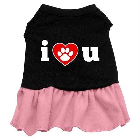 I Heart You Design Print Dog Dresses Black with Pink XXL (18)