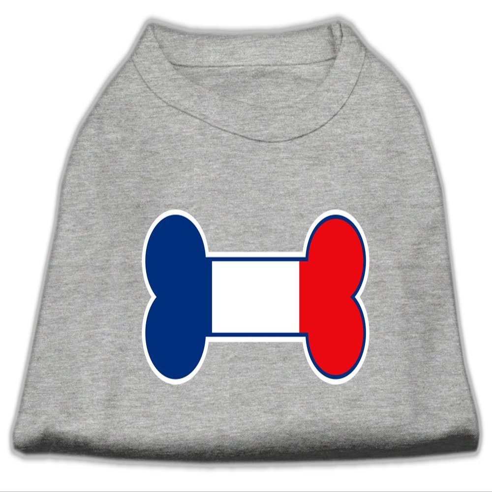 Bone Shaped France Flag Design Print Dog Shirt Grey S (10)