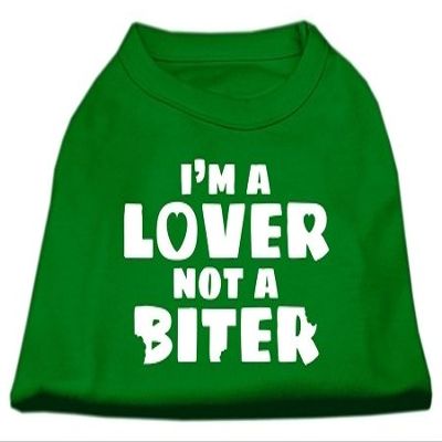 Mirage - I'm A Lover Not A Biter Screen Printed Dog Shirt Emerald Green Lg (14) "Product Category: Dog Shirts/Screen Print Shirts - I'm A Lover Not A Biter Screen Printed Dog Shirt"
