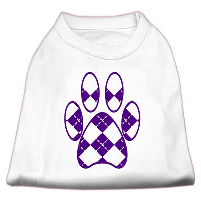 Mirage - Argyle Paw Purple Screen Print Shirt White M (12) "Product Category: New Pet Products/Argyle Paw Purple Screen Print Shirt"