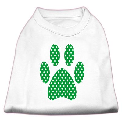 Green Swiss Dot Paw Design Print Dog Shirt White XXXL(20)