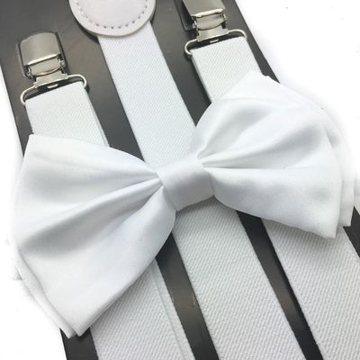 4everStore Unisex Bow Tie & Suspender Sets, White