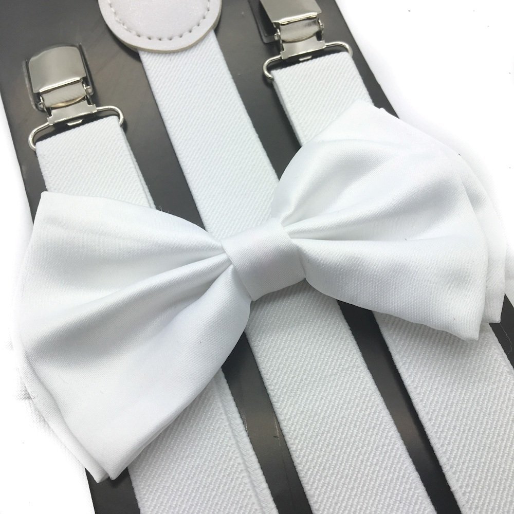 4everStore Unisex Bow Tie & Suspender Sets, White