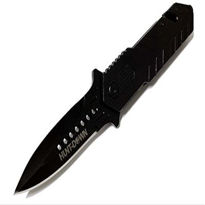 HUNT-DOWN 8 1/2" Black Folding Spring Assisted Knife with Belt Clip
